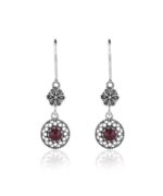 Filigree Art Sun Figured Gemstone Women Silver Dangle Earrings 6