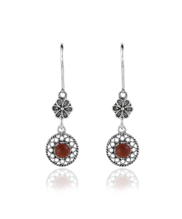 Filigree Art Sun Figured Gemstone Women Silver Dangle Earrings