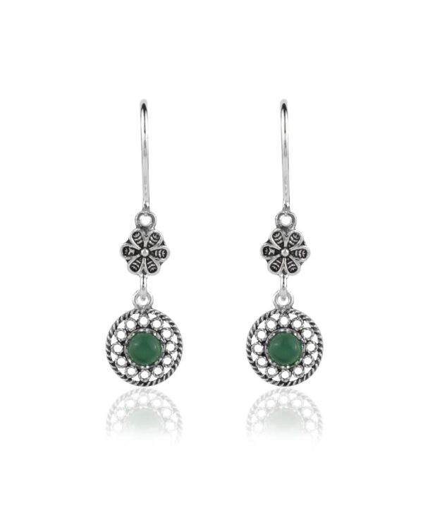 Filigree Art Sun Figured Gemstone Women Silver Dangle Earrings 4