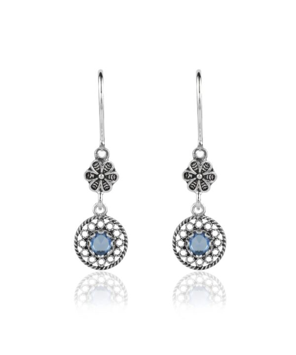 Filigree Art Sun Shaped Gemstone Women Silver Dangle Earrings 4