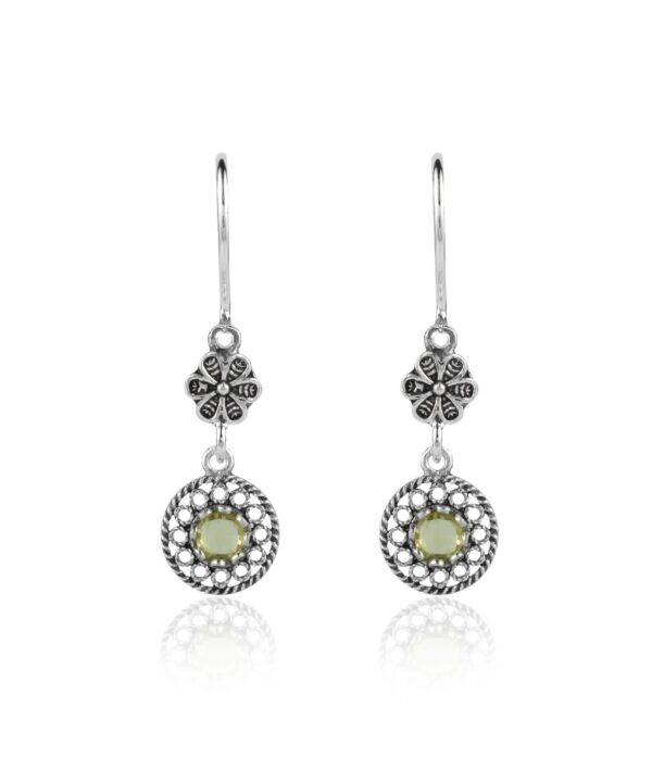 Filigree Art Sun Shaped Gemstone Women Silver Dangle Earrings 5