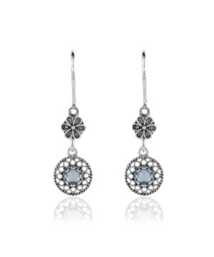 Filigree Art Sun Shaped Gemstone Women Silver Dangle Earrings