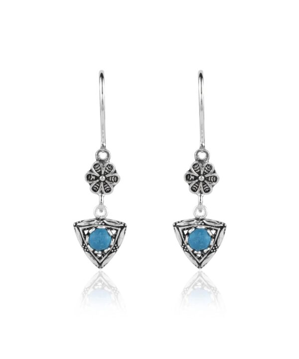 Sterling Silver Dangle Earrings Filigree Art Triangle Figured Gemstone6