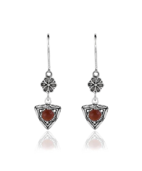 Sterling Silver Dangle Earrings Filigree Art Triangle Figured Gemstone3