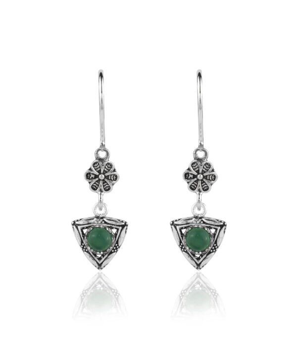Sterling Silver Dangle Earrings Filigree Art Triangle Figured Gemstone4
