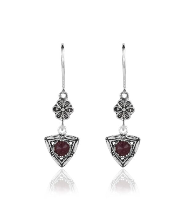 Sterling Silver Dangle Earrings Filigree Art Triangle Figured Gemstone5
