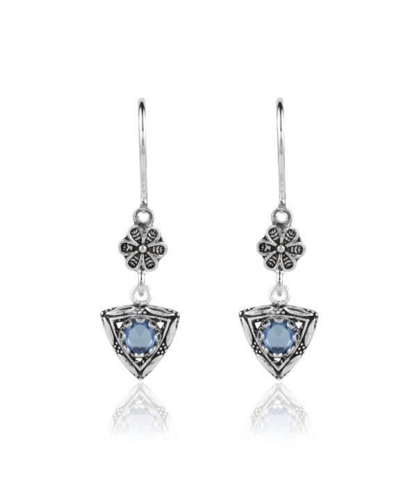 Sterling Silver Dangle Earrings Filigree Art Triangle Shaped Gemstone4