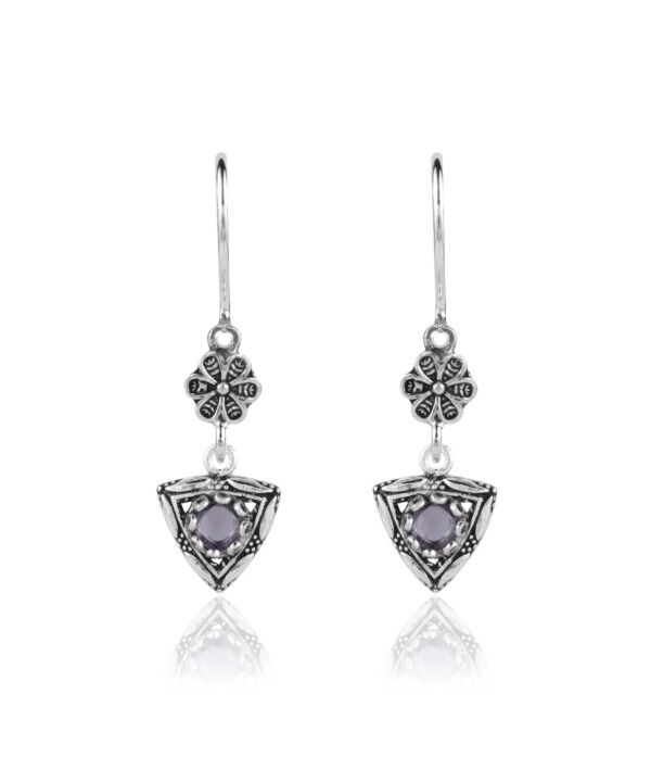Sterling Silver Dangle Earrings Filigree Art Triangle Shaped Gemstone3