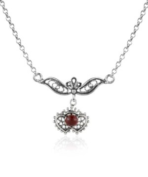 Heart to Heart Pendant Gemstone Filigree Silver Necklace