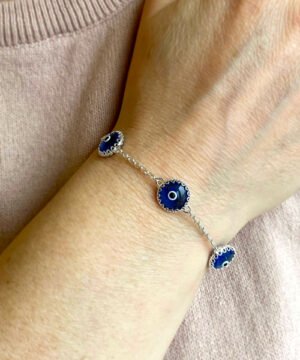 Sterling Silver Evil Eye Bracelet Lapis Blue 5 Beads 1