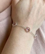 Sterling Silver Evil Eye Bracelet Pink 5 Beads1