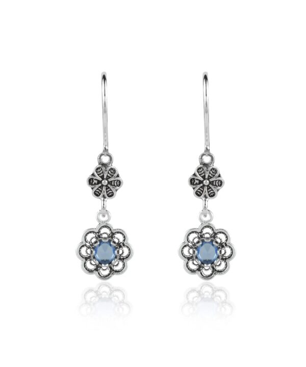 Sterling Silver Filigree Art Floral Gemstone Women Dangle Earrings3