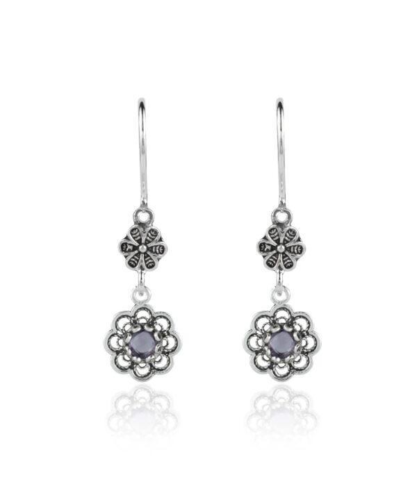 Sterling Silver Filigree Art Floral Gemstone Women Dangle Earrings