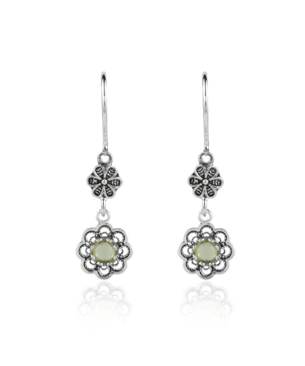 Sterling Silver Filigree Art Floral Gemstone Women Dangle Earrings5