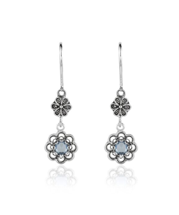 Sterling Silver Filigree Art Floral Gemstone Women Dangle Earrings4