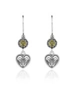 Sterling Silver Dangle Earrings Filigree Art Heart Shaped Gemstone