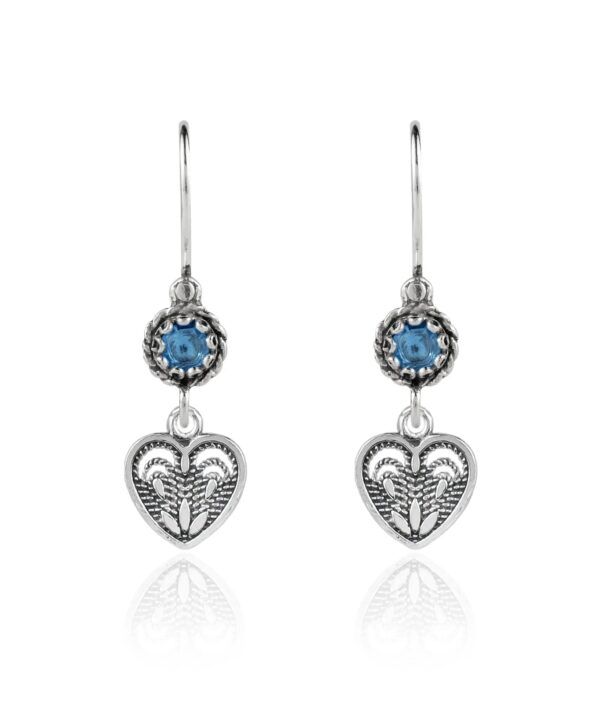 Sterling Silver Dangle Earrings Filigree Art Heart Shaped Gemstone4