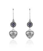 Sterling Silver Dangle Earrings Filigree Art Heart Shaped Gemstone3