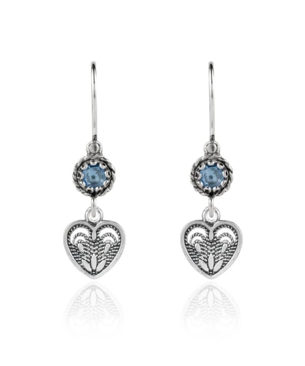 Sterling Silver Dangle Earrings Filigree Art Heart Shaped Gemstone5