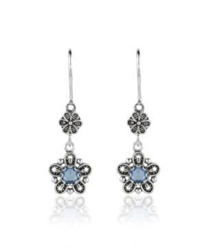 Sterling Silver Filigree Art Star Gemstone Women Dangle Earrings00