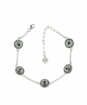 Sterling Silver Evil Eye Bracelet Smokey 5 Beads