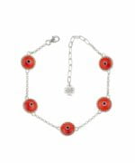 Sterling Silver Evil Eye Bracelet Scarlet 5 Beads