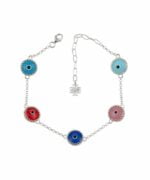 Sterling Silver Evil Eye Bracelet Multi Color 5 Beads