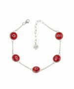 Sterling Silver Red Evil Eye Bracelet 5 Beads