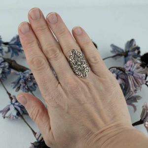 Women Silver Statement Ring Filigree Art Lace Detailed 1