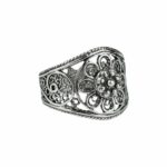 Silver Women Cocktail Ring Filigree Art Lace Embroidery