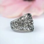 Silver Women Cocktail Ring Filigree Art Lace Embroidery 2