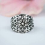 Silver Women Cocktail Ring Filigree Art Lace Embroidery 3