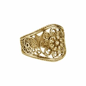 Gold Plated Silver Cocktail Ring Filigree Art Lace Embroidery