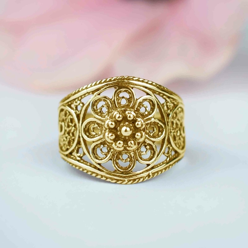 Gold Plated Silver Cocktail Ring Filigree Art Lace Embroidery 2