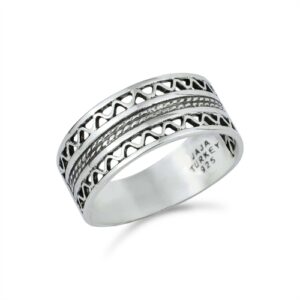 Sterling Silver Dainty Band Ring for Women in Filigree Art