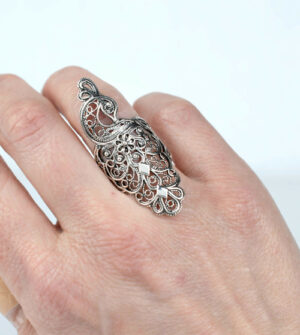 Women Silver Statement Ring Filigree Art Peacock Design 1