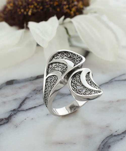 Sterling Silver Filigree Art Women Twisted Bypass Cocktail Ring 3