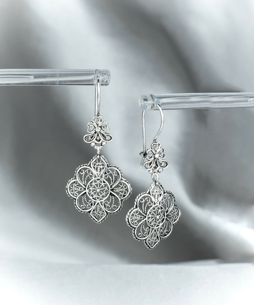 Filigree Art Flower Design Sterling Silver Women Dangle Drop Earrings 3