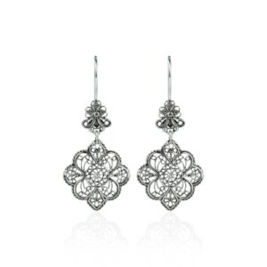 Filigree Art Flower Design Sterling Silver Women Dangle Drop Earrings