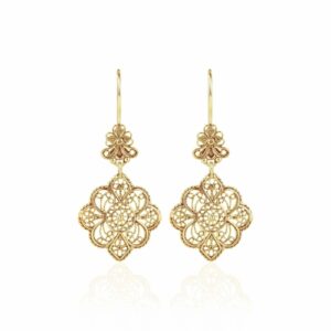 Filigree Art Flower Design Gold Plated Sterling Silver Women Dangle