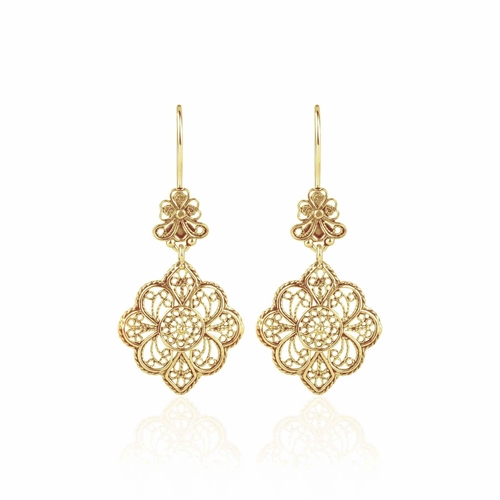 Filigree Art Flower Design Gold Plated Sterling Silver Women Dangle