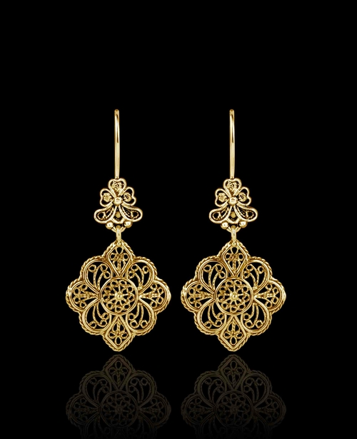 Filigree Art Flower Design Gold Plated Sterling Silver Women Dangle 2