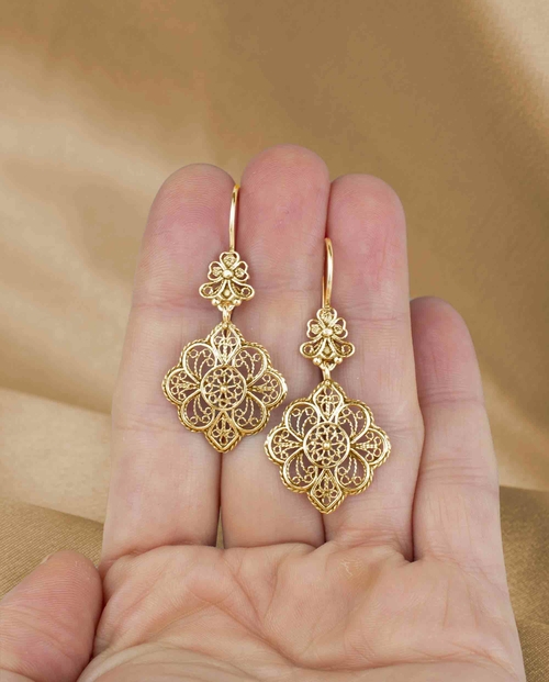 Filigree Art Flower Design Gold Plated Sterling Silver Women Dangle 1