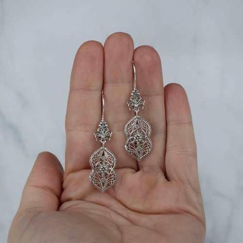 Filigree Art Paisley Figured Women Sterling Silver Dangle Drop 1