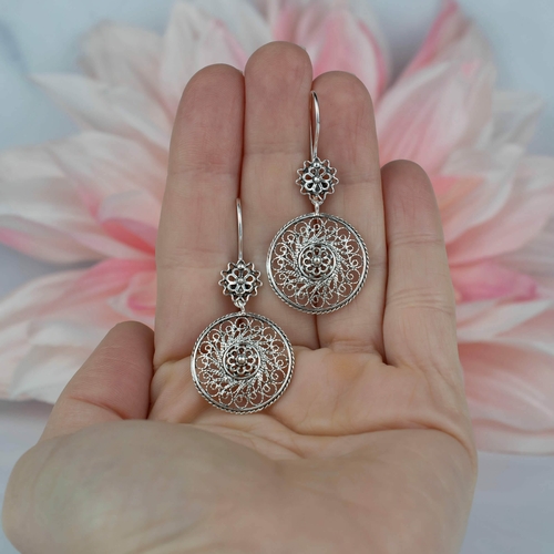 Filigree Art Spiral Flower Figured Women Sterling Silver Dangle Drop 2