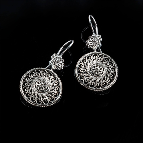 Filigree Art Spiral Flower Figured Women Sterling Silver Dangle Drop 1