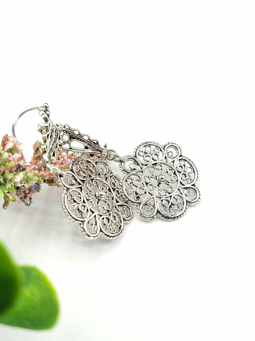 Sterling Silver Filigree Art Sun Figured Women Dangle Drop Earrings 2