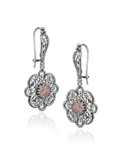 Sterling Silver Filigree Art Cherry Quartz Gemstone Women Dangle Drop