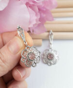 Sterling Silver Filigree Art Cherry Quartz Gemstone Women Dangle Drop 2