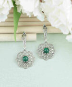 Sterling Silver Filigree Art Malachite Gemstone Women Dangle Drop 1